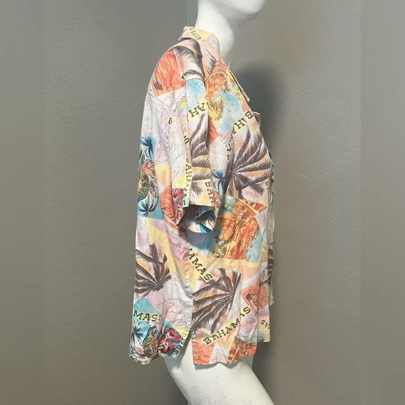 Caribbean Joe Women’s Multicolor Tropical Bahamas SS Button-Down Shirt Size L - Picture 5 of 12